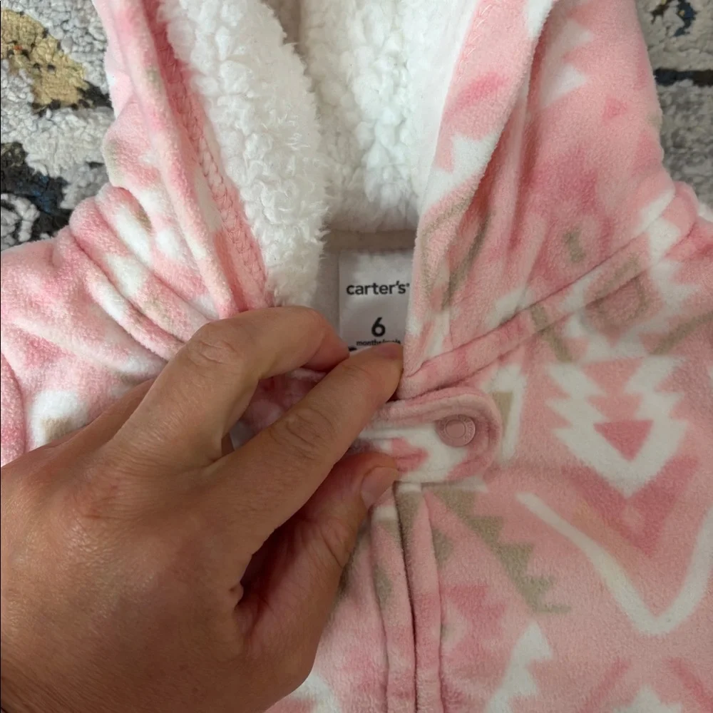 Carter’s pink fleece lined bunting, 3-6 month
